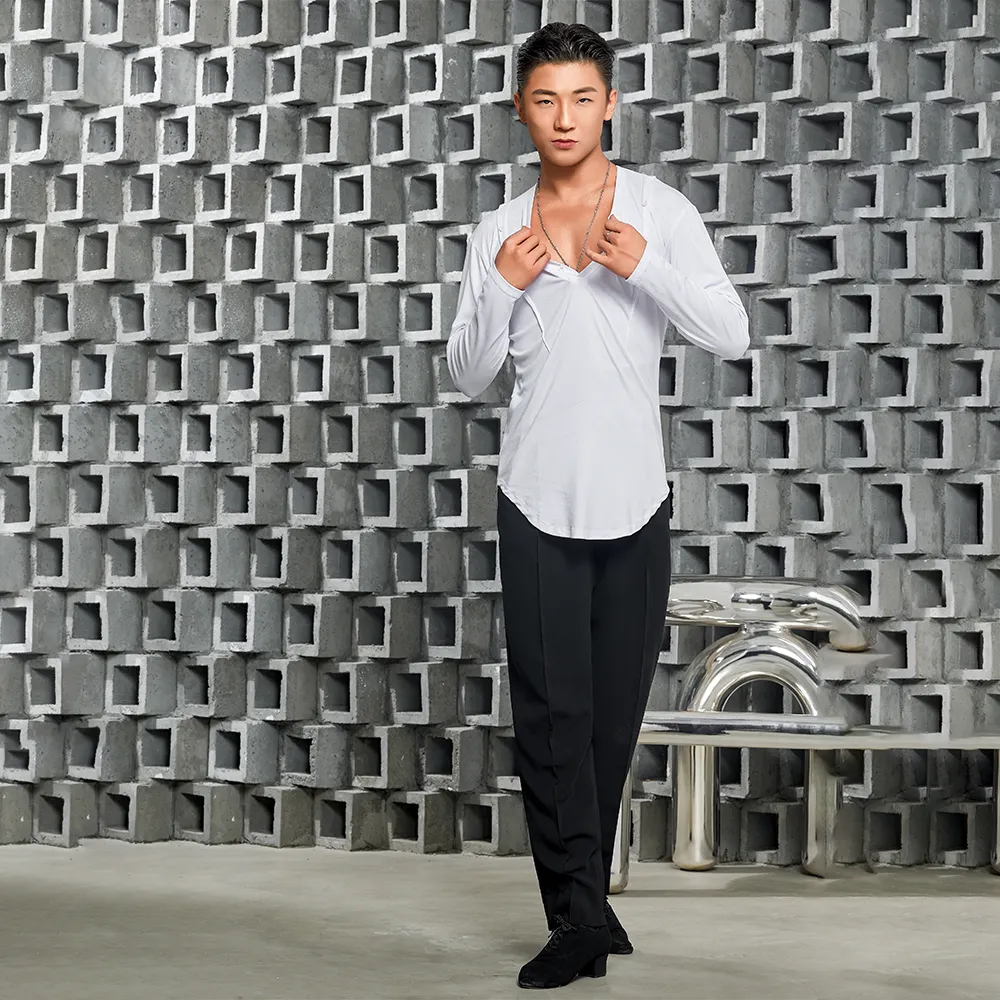 NY682 Men’s Button‑Detail Long‑Sleeve Latin Dance Top
